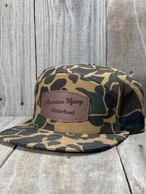 AFW 7 Panel Old School Solid Wax Cap Leather Patch Hat